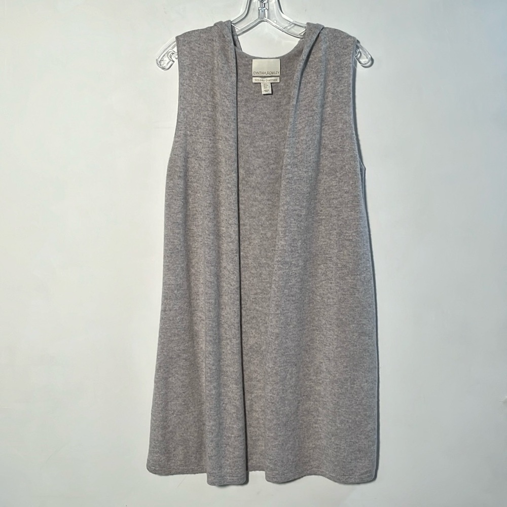 CYNTHIA ROWLEY 100% 2-Ply Cashmere Lagenlook Long Line Hooded Grey Vest SZ S